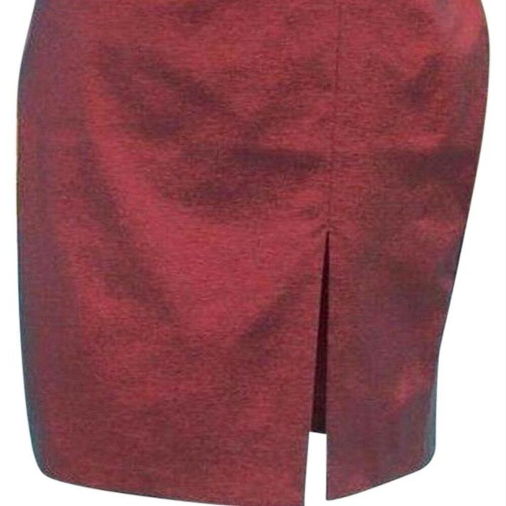 Cache Cranberry Metallic Sheen 9" Slit Evening Day Pencil Skirt Stretch $118 NWT